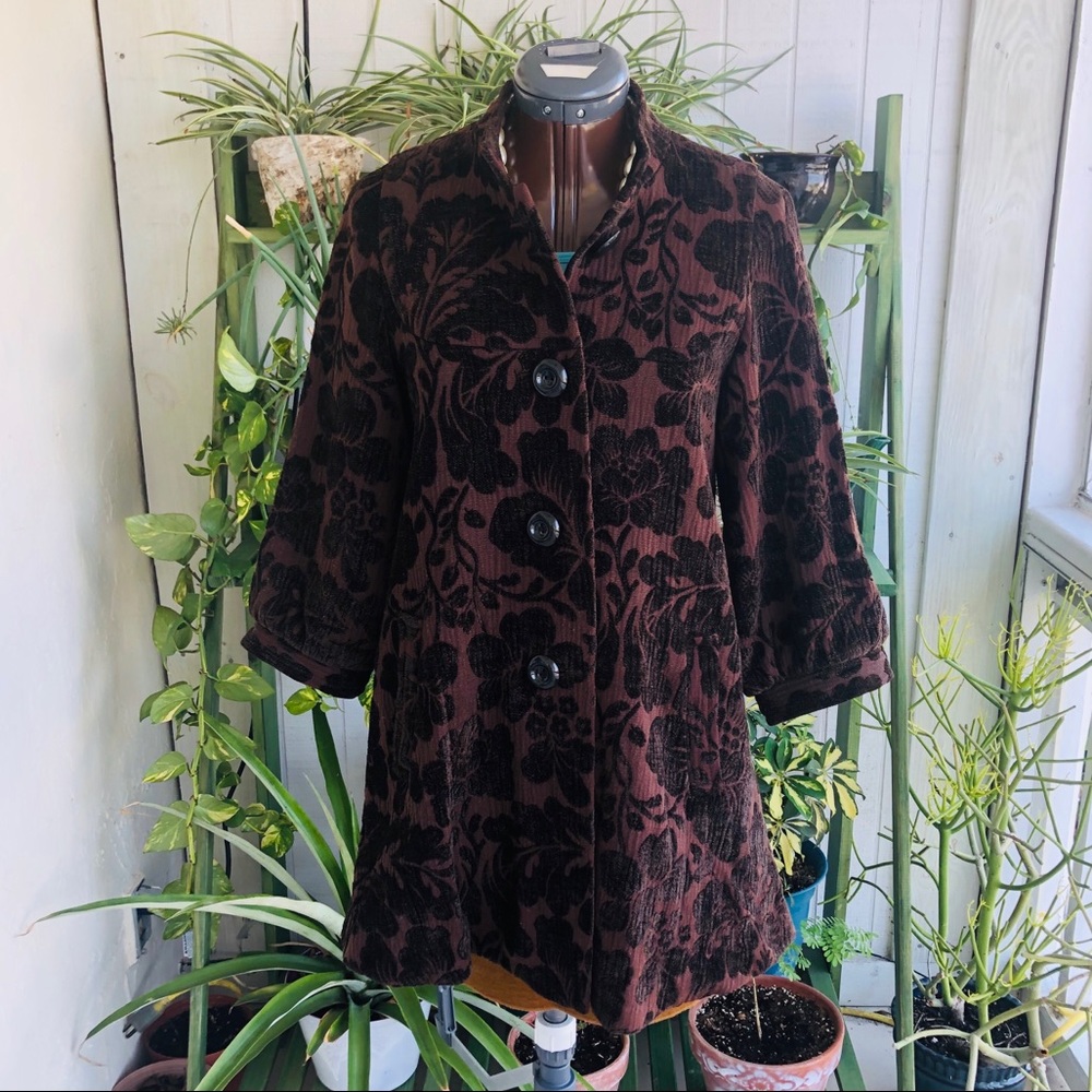 Brown Jacquard Tapestry Float Coat